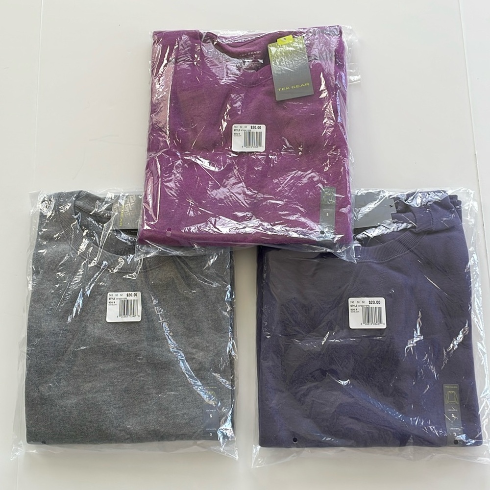 3 NWT Tek Gear Crew Neck Sweat shirts Small